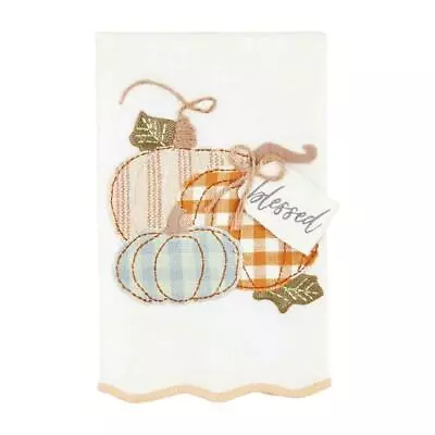 Mud Pie Home BLESSED Pumpkin Applique Buffalo Check Hand Bath Towel • $17.99