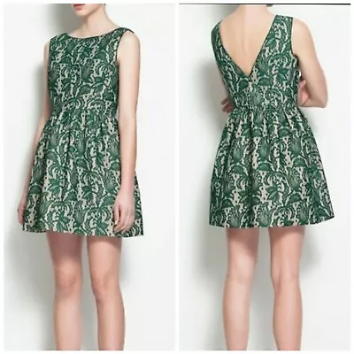 Zara Green Lace Fit & Flare Tulip Dress Size Medium Celebrity Favorite • $54