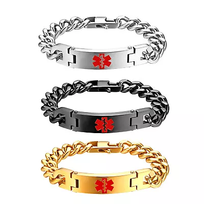 Medical Alert Bracelet For Men Stainless Steel Emergency Bracelet Cuban Chain • $32.99