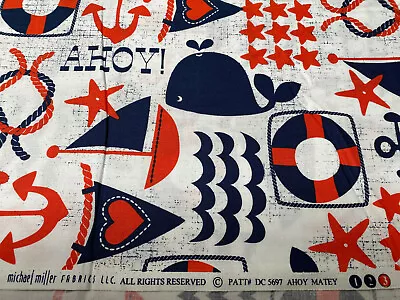 Nautical Fabric Anchors Sailboats Whales - Michael Miller Fabric Ahoy Matey • $7