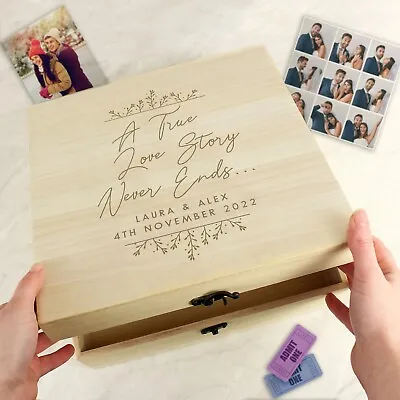 Personalised Wooden True Love Story Keepsake Box Wedding Gift Anniversary Memory • £22.99