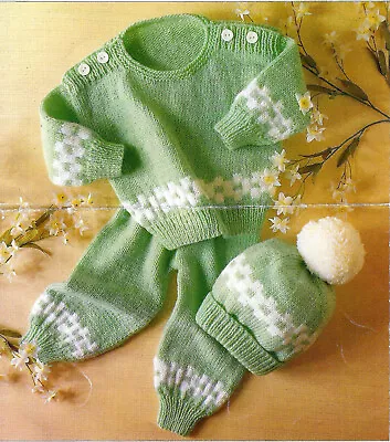 Baby Girls Boys 2 Colour Sweater Jumper Trousers Hat KNITTING PATTERN DK 18 - 24 • £2.15