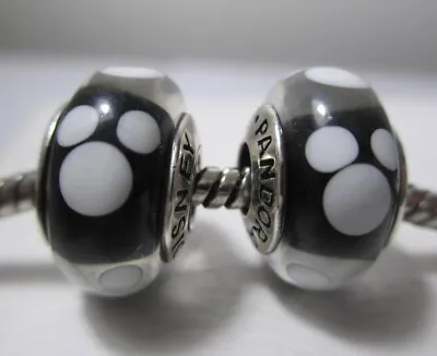 2 Authentic Pandora Murano Glass Charm Classic Disney Mickey Mouse White & Black • $37.49