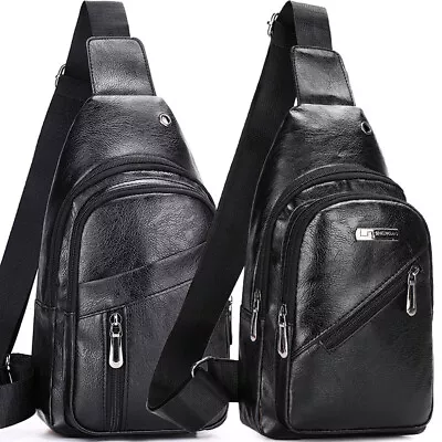 Men Backpack Leather Sling Bag Chest Shoulder Fanny Pack Crossbody Sport Travel • $11.11