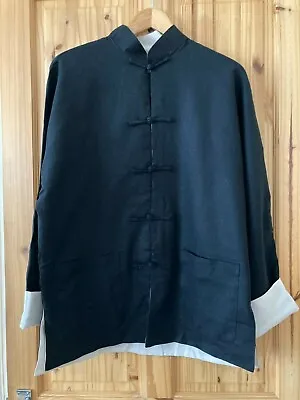 Chinese Traditional BLACK & BEIGE Doublesided Linen Jacket Hanfu Kung Fu Shirt • £16.99
