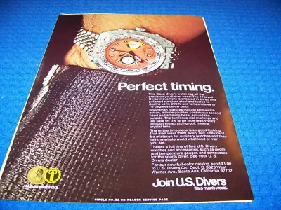 1970 U.s. Divers Watches  Perfect Timing  1-page Sales Ad (737jj) • $12.99