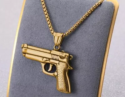 Heavy Gold Berreta Gun Chain Necklace Gangster Rap Bling 🇬🇧UK Seller 🇬🇧 • £5