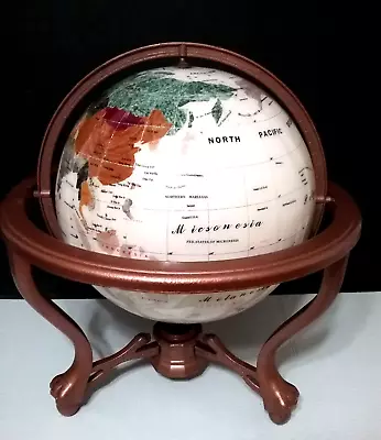 19  Tall Inlaid Precious Gemstones World Desktop Globe W/Copper Stand & Compass • $240