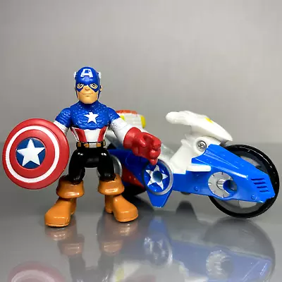 Playskool Marvel Super Hero Adventures CAPTAIN AMERICA & MOTORCYCLE Figures Tan • $8.49