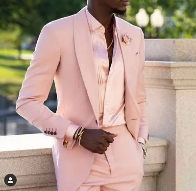 Men Suit Pink Shawl Lapel Formal Party Prom Dinner Groom Tuxedo Wedding Suits • $85.55