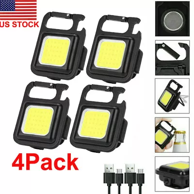 4X COB Small Flashlights 800Lumens Bright USB Keychain Flashlight Pocket Light • $8.99