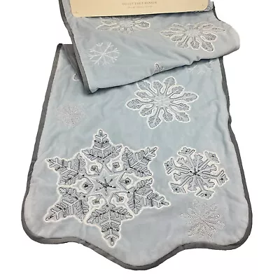 Cynthia Rowley Blue Velvet Snowflake Table Runner Holiday Christmas Decor 14x48 • $49.99