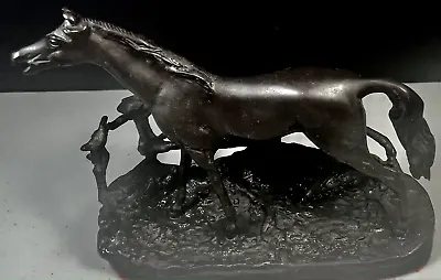 Signed P.J. Mene (France 1814-79) Bronze Sculpture Horse Trotting Along A Fence • $159.03