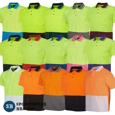 Mens Hi Vis Non Cuff Polo Shirt Top Work Size XS - 9XL Contrast Tradie 6HVNC • $31.95