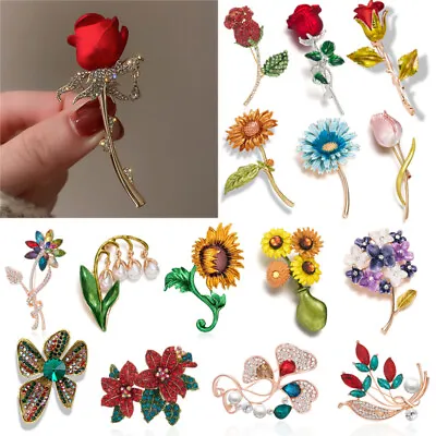£3.41 • Buy Charm Flower Rose Crystal Pearl Plant Brooch Pin Women Costume Wedding Jewellery