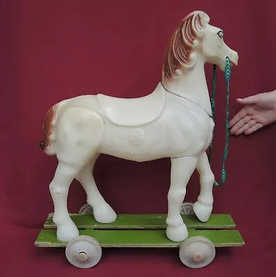 Vintage USSR Riding Toy Horse On Wheels Hard Plastic Pony 24 =61cm Tall • $29.99