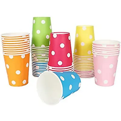 AEX Disposable Coffee Cup Polka Dot Tableware Paper Cups For Hot & Cold Drink UK • £1.99