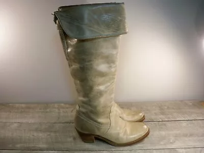 Frye Womens Tall 77594 Jane Cuff Brown Leather Riding Stacked Heel Boots 6.5 • $103.68