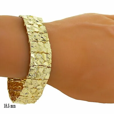 Men's Solid 10K Yellow Gold Over Nugget Bracelet Adjustable 8  18.5mm 41.2 Grams • $349.99