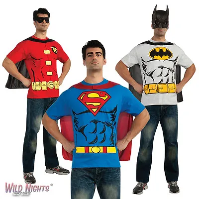 £21.99 • Buy Fancy Dress Costume ~ Mens Dc Comic Superhero T-shirt Top With Cape Size 38 -46 