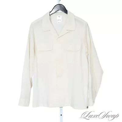 #1 MENSWEAR Visvim Made In Japan Ivory Wool Linen Crimped Textured Camp Shirt 3  • $61