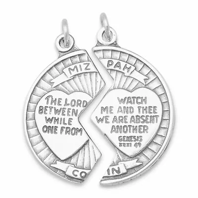 14k White Gold Plated Break Apart Mizpah Coin Bond Word Men Women Charm Pendant • $78.20