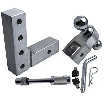 Aluminum 6  Raise Drop 2  Receiver Adjustable Trailer Hook Dual Ball W/ Lock • $77