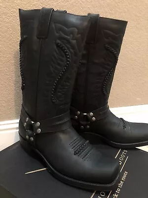 Men Biker Boots Sancho Abarca Black Leather Cowboy Boots • $220