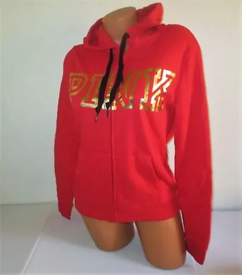 PINK Victoria Secret Everyday Full Zip Hoodie Jacket MEDIUM Red Gold • $44.95