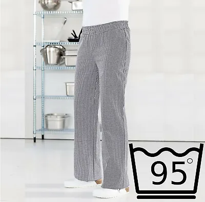 Womans Ladies Chef Baker Tousers Checked Trousers Elasticated Waist Stretch • £12.95