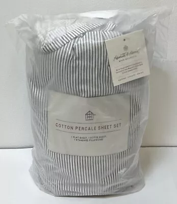 Hearth & Hand W/ Magnolia Cotton Percale Mini Stripe 3 Pc Sheet Set Gray Twin • $27.99