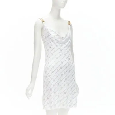 Runway VERSACE Gianni Signature White Silver Crystal Medusa Dress IT44 L • $598