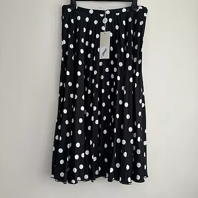 Skirt Finery London Black Spot Print Pleated Below Knee Womens New Sizes 10 - 16 • £12