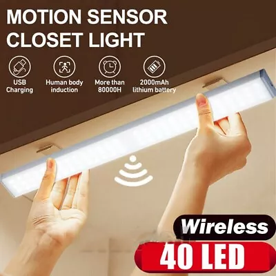 LED Motion Sensor Under Cabinet Closet Light USB Rechargeable Kitchen Strip Lamp • $4.99