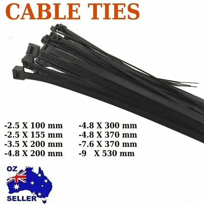 4.8X200mm  Cable Ties Zip Ties Nylon UV Stabilised 100/200/500/1000x Bulk Black • $14.25