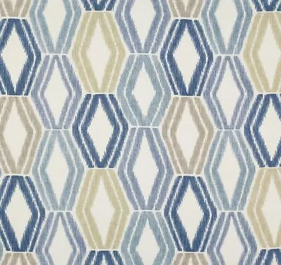 Jane Churchill Curtain Fabric 'ALEXIS - BLUE' 2.2 METRES Linen Blend - Geometric • £59.99