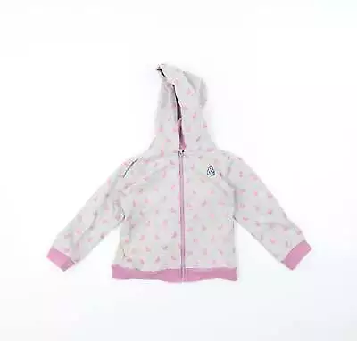 Mamas & Papas Girls Grey Spotted Jacket Size 3 Years Zip - Rabbit • £7