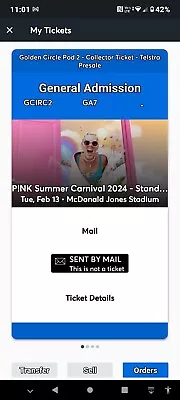 Pink Concert Ticket VIP Golden Pod 2 13th Feb McDonald Jones Stadium  • $350