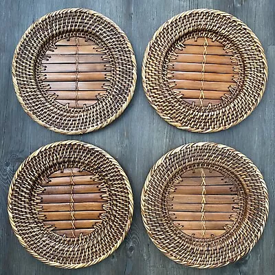 Rattan Wicker Hand Made Charger Dinner Plate Holder Brown Round BOHO Set Of 4 • $45