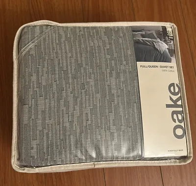 Oake Cotton 3 Piece Duvet Set Ripple Matelasse Full/Queen Gray • $180