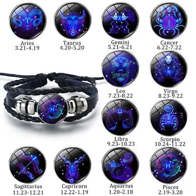 12 Constellation Zodiac Signs Spirit Bracelet Adjustable Leather Bracelets • £4.97