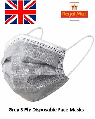 Premium Grey Disposable Face Masks 3Ply Surgical Anti Dust Face Covers • £5.99