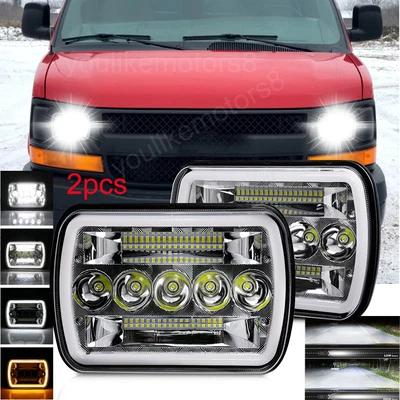 $62.08 • Buy 2pcs Fit Chevy Express Cargo Van 1500 2500 7x6  5X7 LED Headlight Hi-Lo Halo DRL