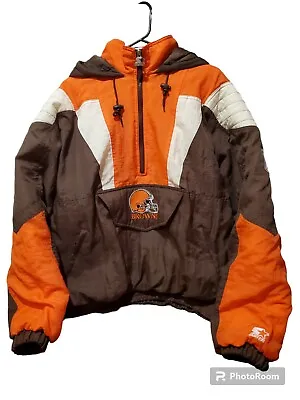 Vintage NFL Starter Cleveland Browns Half-Zip Pullover Puffy Jacket Men's Size L • $150