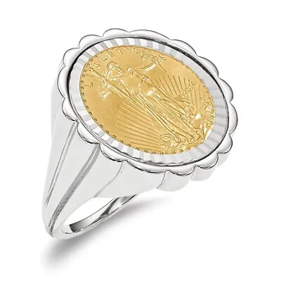 14k White Gold 1/10oz American Eagle Diamond-Cut Coin Ring CR3WD/10AEC • $2207.97