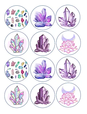 12 Healing Crystals Edible Paper Cupcake Cookie Toppers CHOOSE SIZE • £5.79