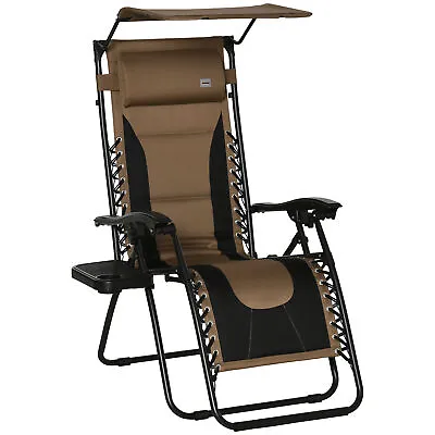 Outsunny Zero Gravity Lounger Chair Folding Camping Reclining Chair Brown • £69.99