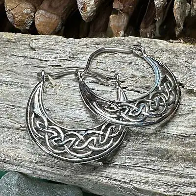 NEW Solid Sterling Silver Celtic Hoop Earrings Irish Ireland Scottish Ladies 925 • $44.99