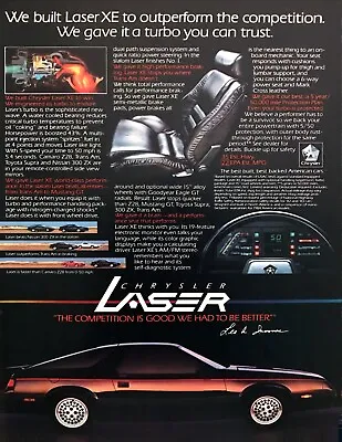 1985 Chrysler Laser XE Hatchback Photo  Out Performs The Competition  Print Ad • $7.99