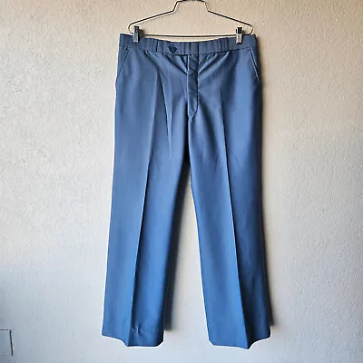 Nulook Vintage 70s Mens Retro Polyester Flare Blue Slacks Pants Trousers 36/31 • $42.14